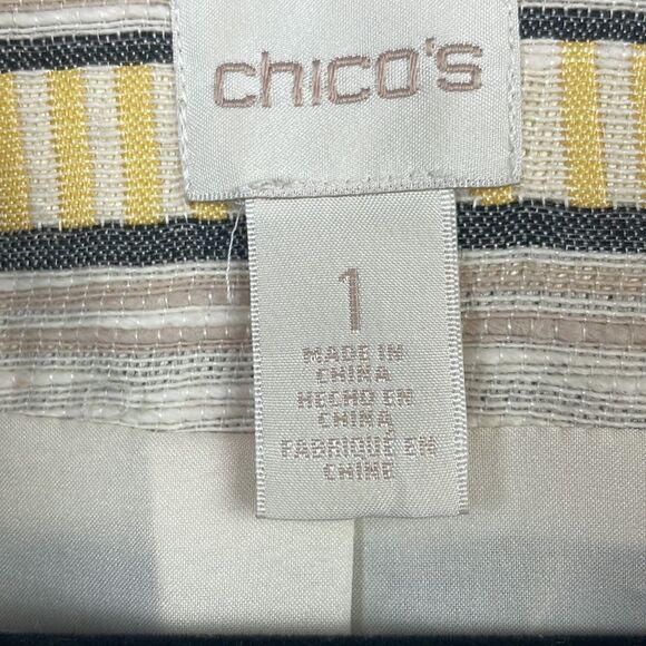 Chico's Aztec Print Jacquard Moto Style Jacket. Yellow.  Chico's size 1 (Med/8) - Picture 4 of 7